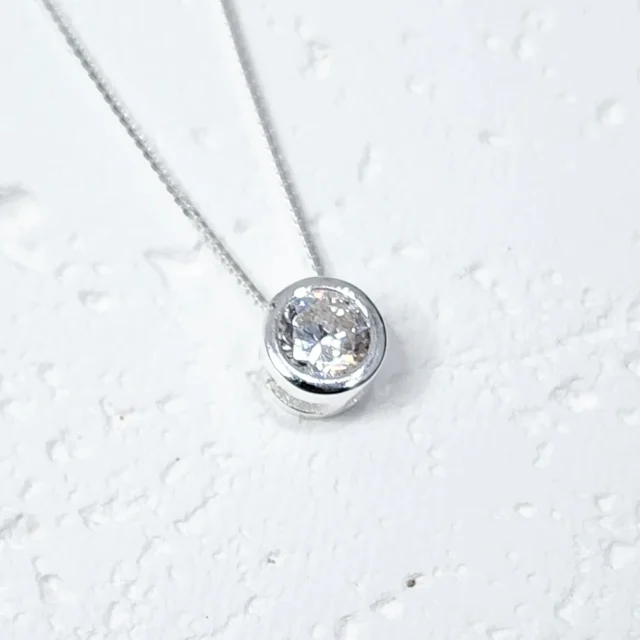 Sterling Silver Round Shape CZ Pendant with Sterling Silver Chain