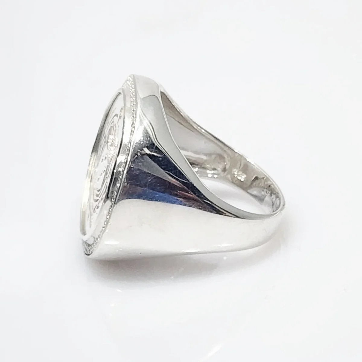 Sterling Silver Samoan Sila Coin Ring With Cubic Zirconia Setting