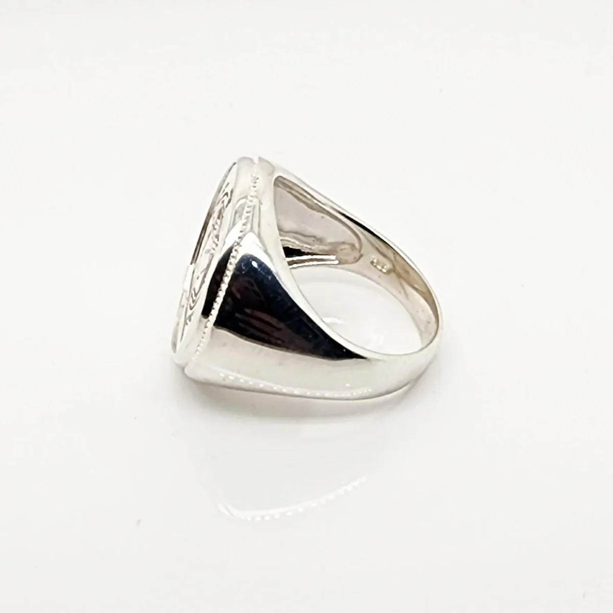 Sterling Silver Samoan Sila Coin Ring with Solid Ring Mount