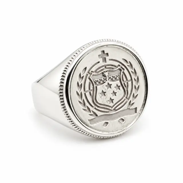 Sterling Silver Samoan Sila Coin Ring with Solid Ring Mount