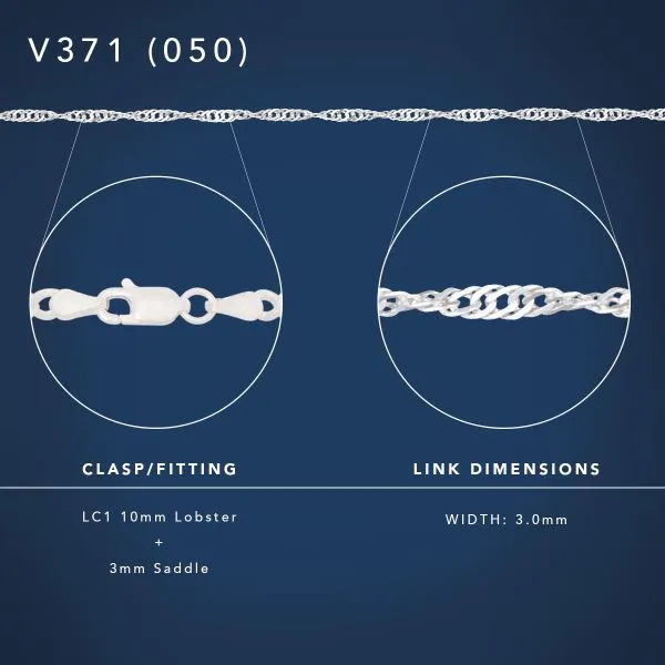 Sterling Silver Singapore Twist Chain – 50-Gauge with Jump Ring