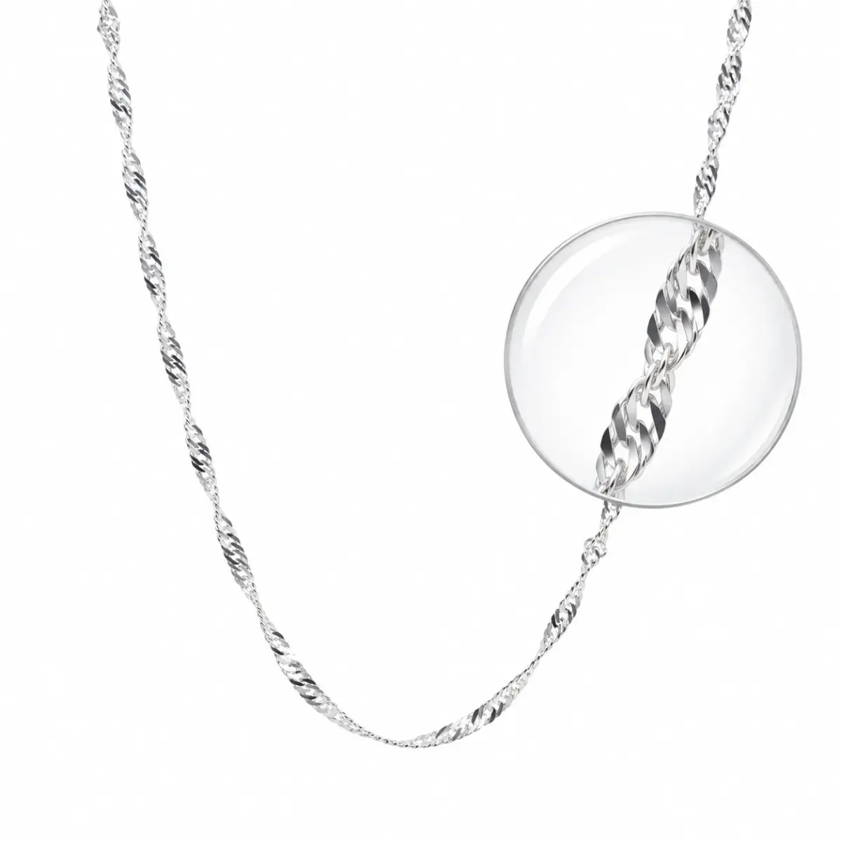 Sterling Silver Singapore Twist Chain – 50-Gauge with Jump Ring