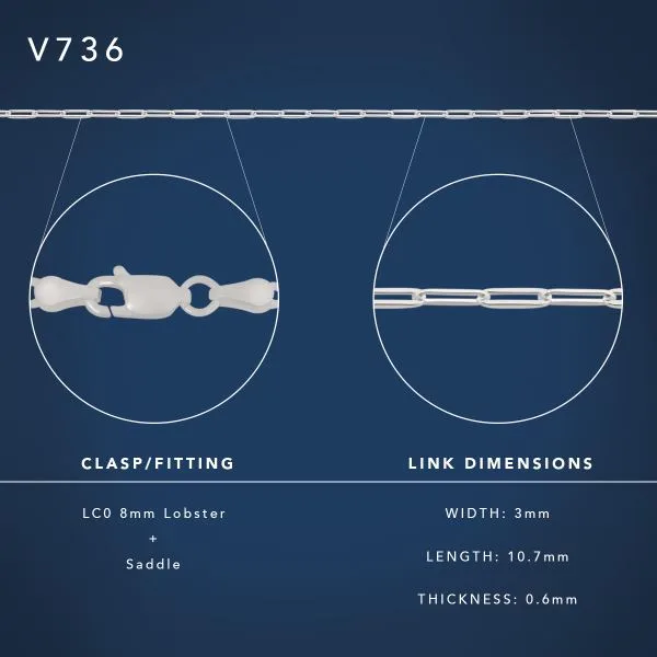 Sterling Silver Small Paperclip Link Chain (10.7 × 3 mm) with Lobster Catch