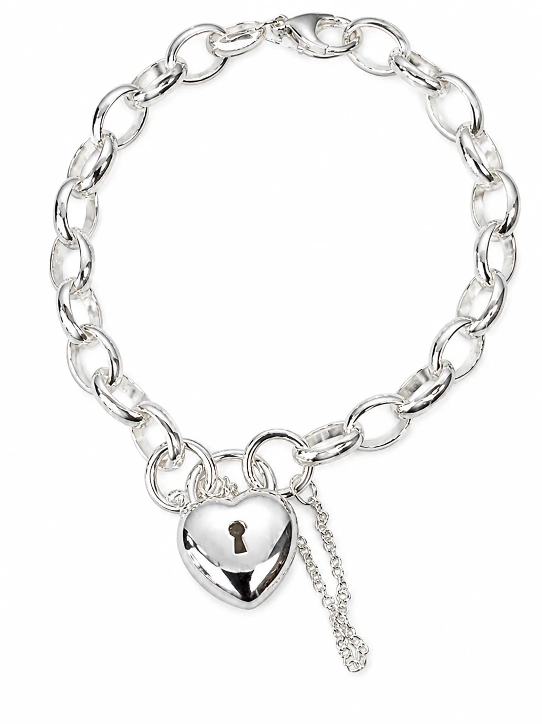 Sterling Silver Solid BO4 Oval Belcher Link Bracelet with Puff Heart Padlock & Safety Chain 18.50cm – Made in New Zealand - BO4BL18.5/PADF15