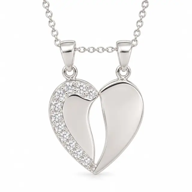 Sterling Silver Split Heart Pendant 27mm x 19mm - 018