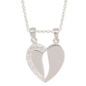 Sterling Silver Split Heart Pendant 27mm x 19mm - 018