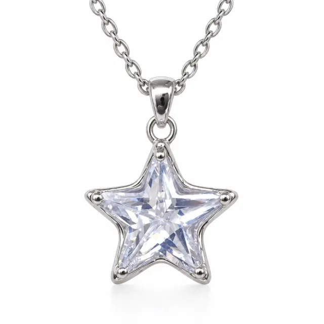 Sterling Silver Star CZ Pendant Necklace with Adjustable Chain (10.30mm) - YL7372101