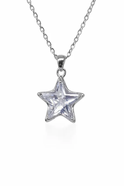 Sterling Silver Star CZ Pendant Necklace with Adjustable Chain (10.30mm) - YL7372101