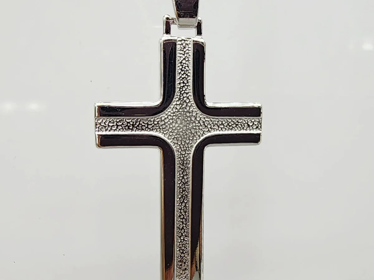 Sterling Silver Textured Cross Pendant with Polished Edges and Complimentary Chain - S105303PS/5