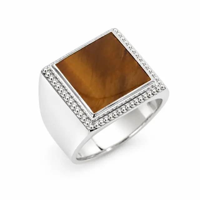 Sterling Silver Tiger's Eye Signet Ring – 13mm x 13mm Square Tiger's Eye - CYR8180TE