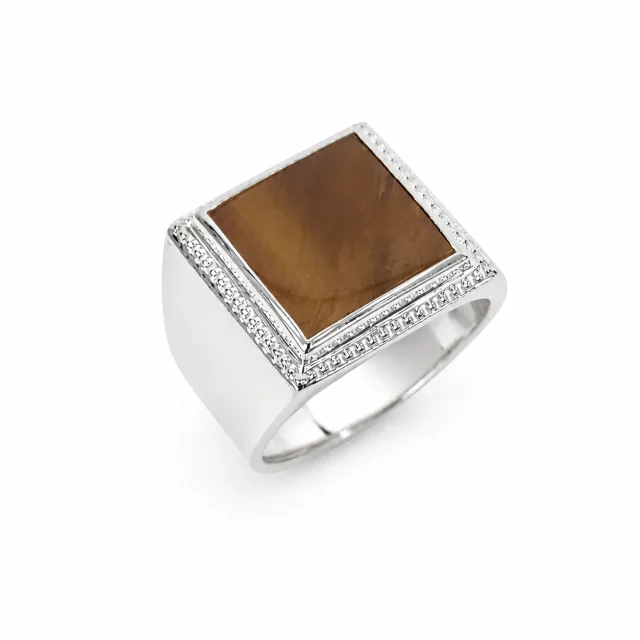 Sterling Silver Tiger's Eye Signet Ring – 13mm x 13mm Square Tiger's Eye - CYR8180TE
