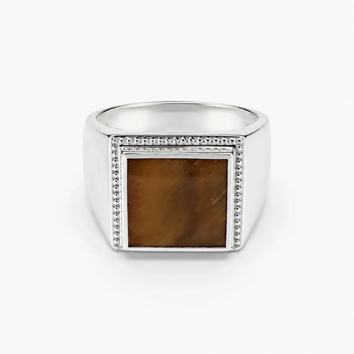 Sterling Silver Tiger's Eye Signet Ring – 13mm x 13mm Square Tiger's Eye - CYR8180TE