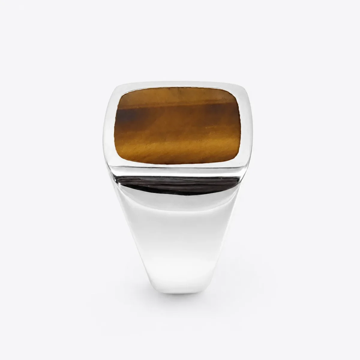 Sterling Silver Tiger's Eye Signet Ring – 16mm x 14mm Cushion Tiger's Eye Stone - CYR7335TE