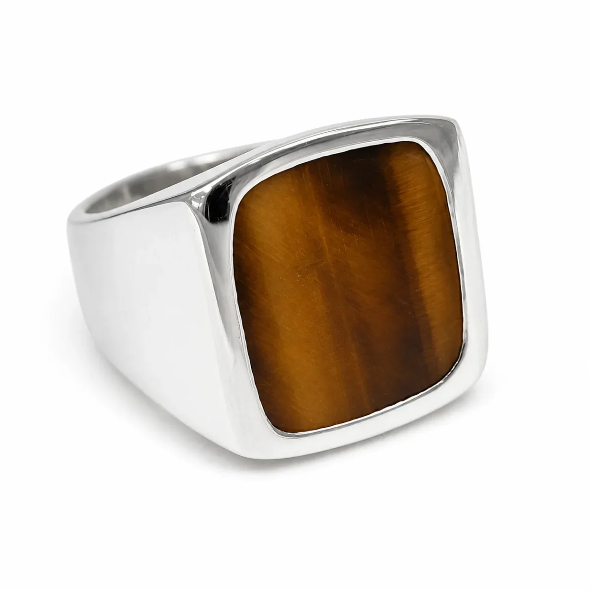Sterling Silver Tiger's Eye Signet Ring – 16mm x 14mm Cushion Tiger's Eye Stone - CYR7335TE