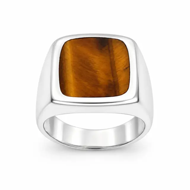 Sterling Silver Tiger's Eye Signet Ring – 16mm x 14mm Cushion Tiger's Eye Stone - CYR7335TE