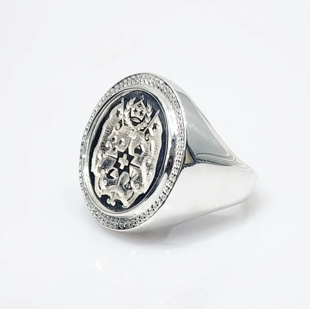 Sterling Silver Tongan Sila Coin Ring With Cubic Zirconia Setting