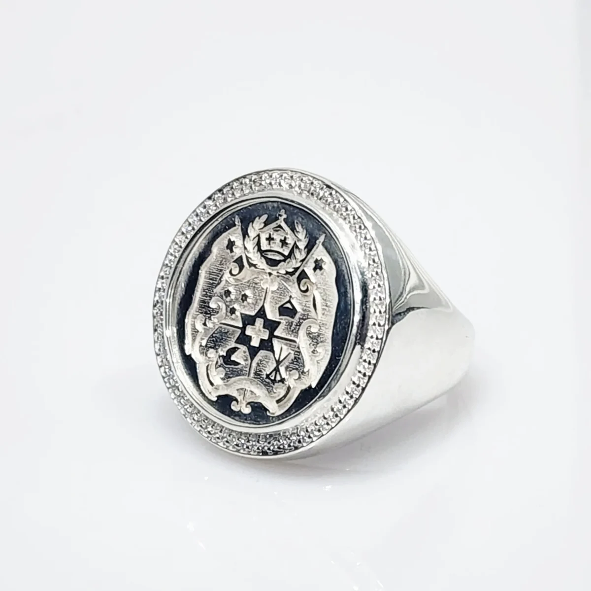 Sterling Silver Tongan Sila Coin Ring With Cubic Zirconia Setting