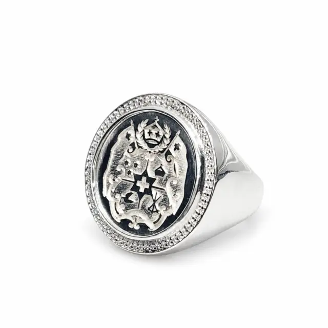 Sterling Silver Tongan Sila Coin Ring With Cubic Zirconia Setting