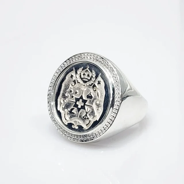 Sterling Silver Tongan Sila Coin Ring With Cubic Zirconia Setting
