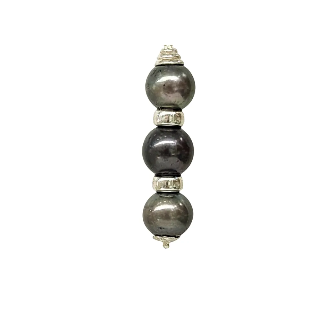 Sterling Silver Triple 11.5-12.50mm Round Cook Island Black Pearl Pendant with Silver Spacers