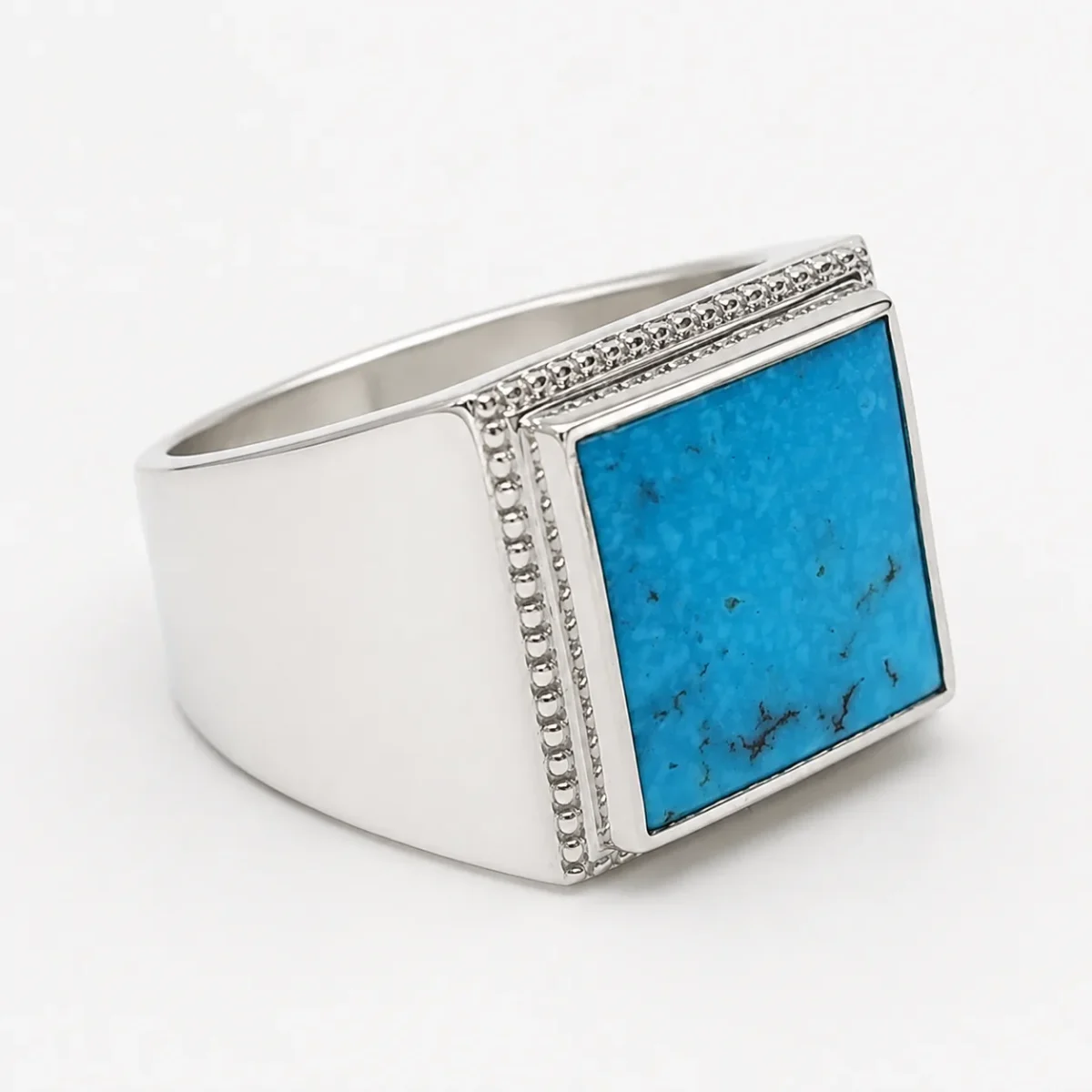 Sterling Silver Turquoise Signet Ring – 13mm x 13mm Square Turquoise Stone - CYR8180TQ