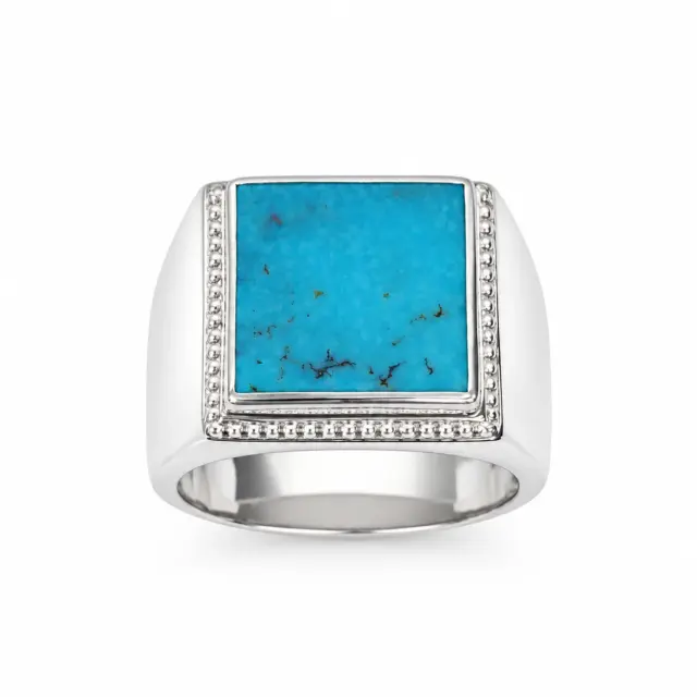 Sterling Silver Turquoise Signet Ring – 13mm x 13mm Square Turquoise Stone - CYR8180TQ