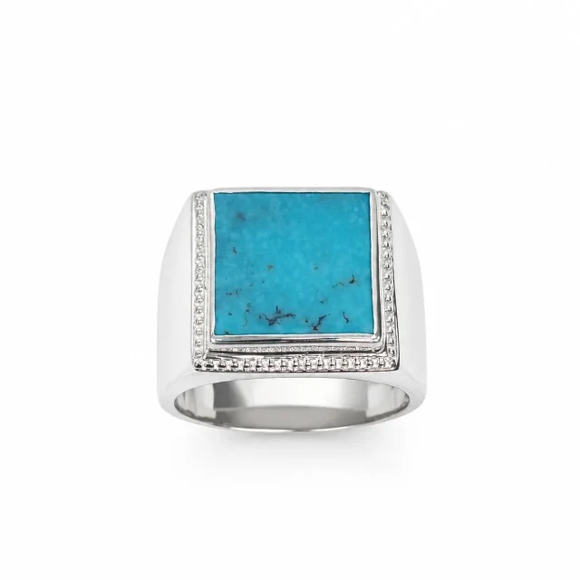 Sterling Silver Turquoise Signet Ring – 13mm x 13mm Square Turquoise Stone - CYR8180TQ