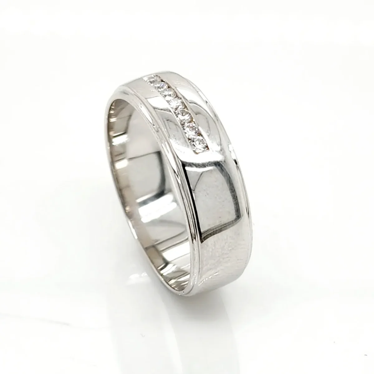 Sterling Silver Wedding Band 7mm Wide with Cubic Zirconia Setting