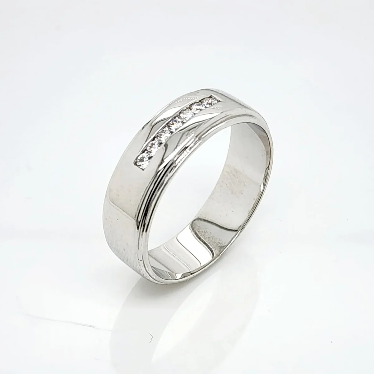 Sterling Silver Wedding Band 7mm Wide with Cubic Zirconia Setting