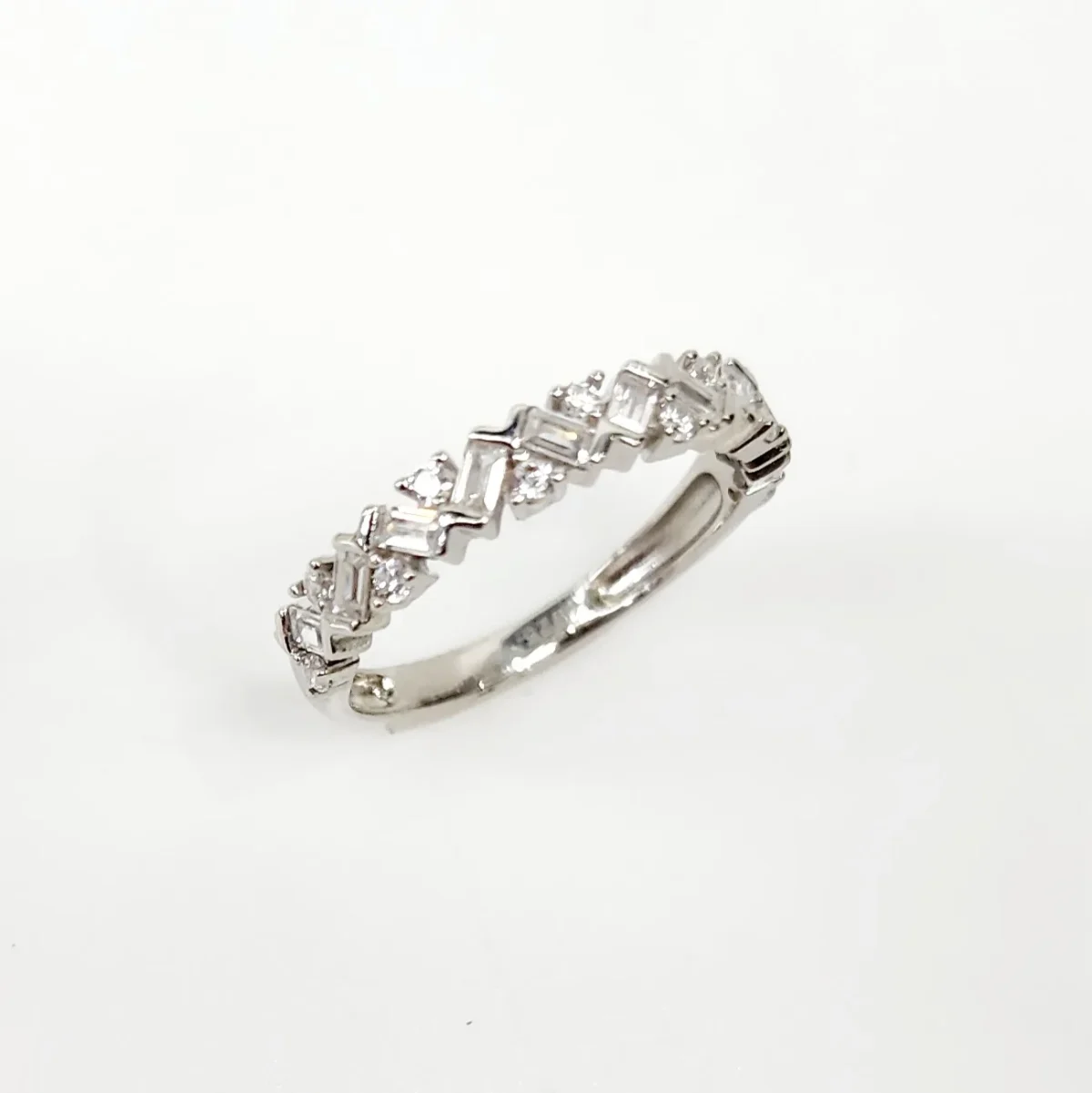 Sterling Silver Wedding / Dress Ring with Round  & Emerald Cut CZ Setting