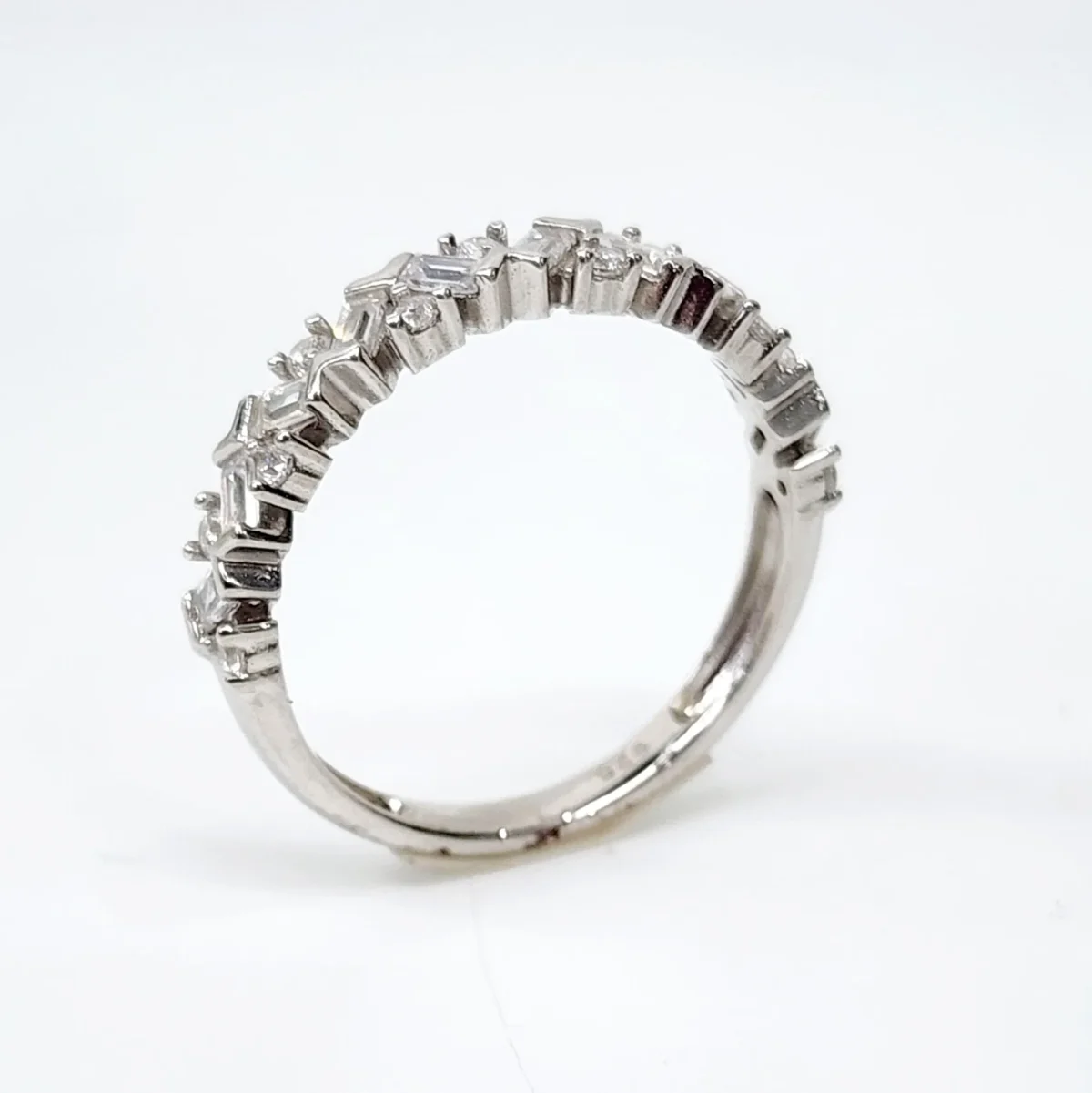 Sterling Silver Wedding / Dress Ring with Round  & Emerald Cut CZ Setting