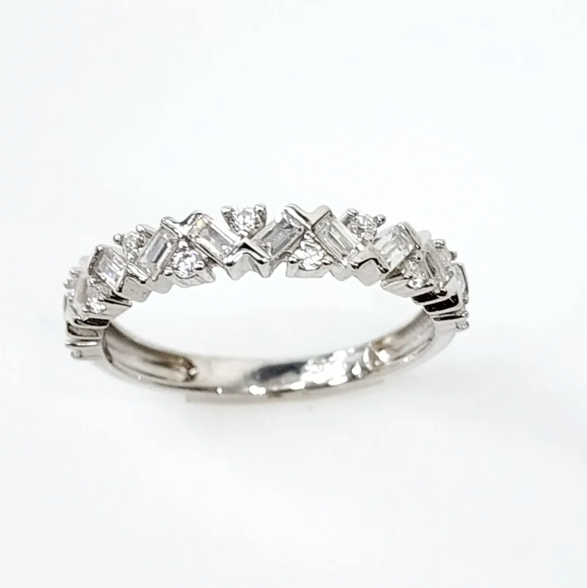 Sterling Silver Wedding / Dress Ring with Round  & Emerald Cut CZ Setting