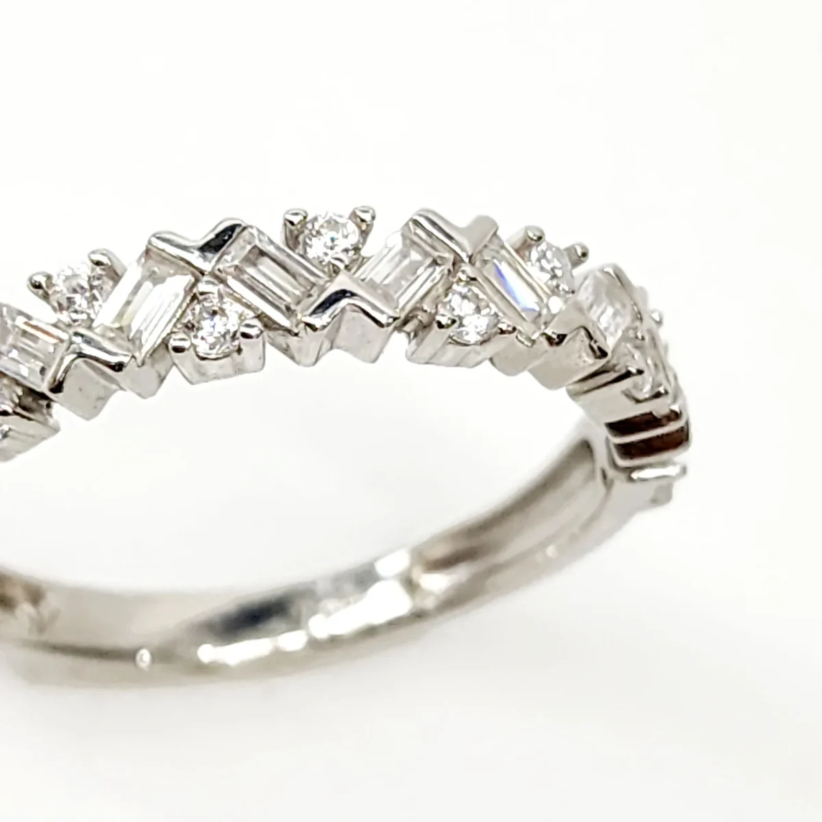 Sterling Silver Wedding / Dress Ring with Round  & Emerald Cut CZ Setting