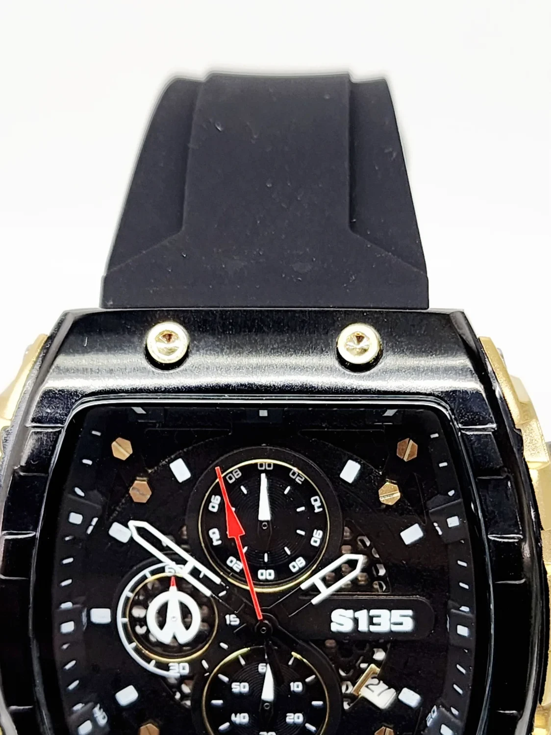 Stylish Mens Analog Rubber Strap, Multifunction Analog Black Rubber Strap, Gold/Black Case, Black Dial Quartz Watch