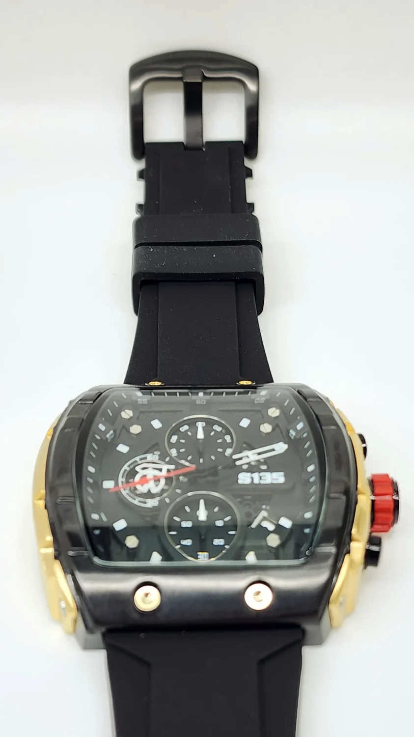 Stylish Mens Analog Rubber Strap, Multifunction Analog Black Rubber Strap, Gold/Black Case, Black Dial Quartz Watch