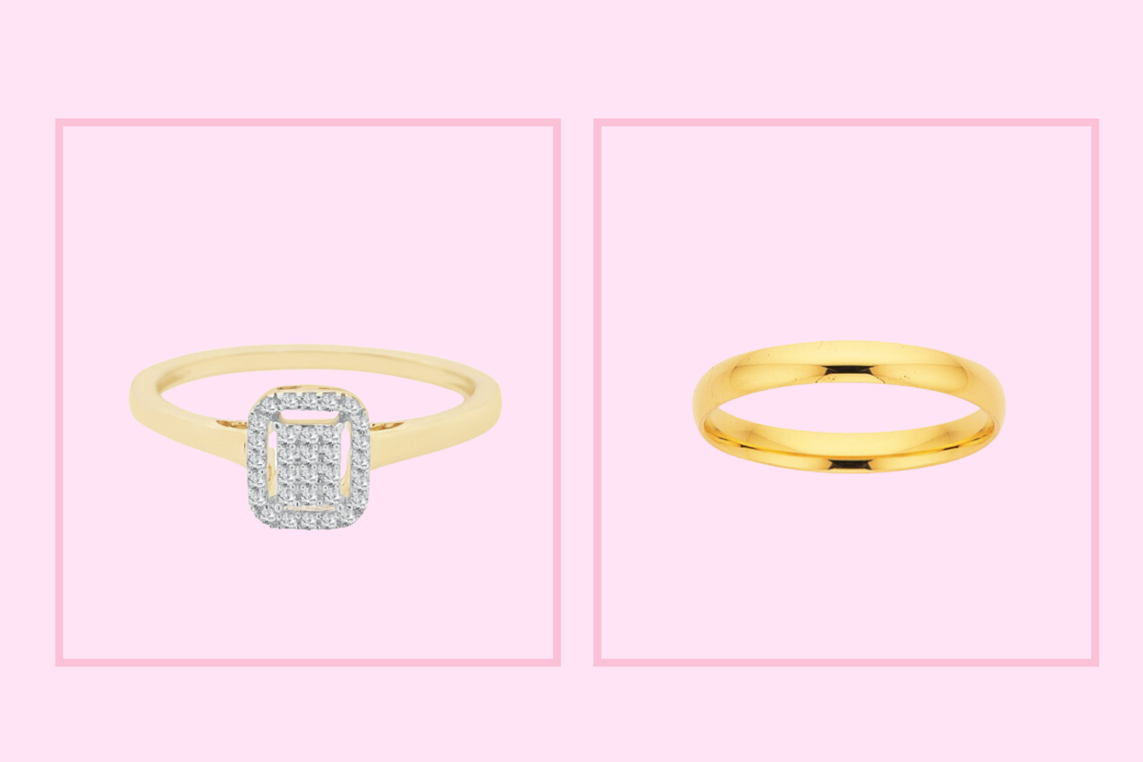 10ct Yellow Gold Diamond Cluster Engagement/Promise Ring  and 9ct Yellow Gold Wedding Band