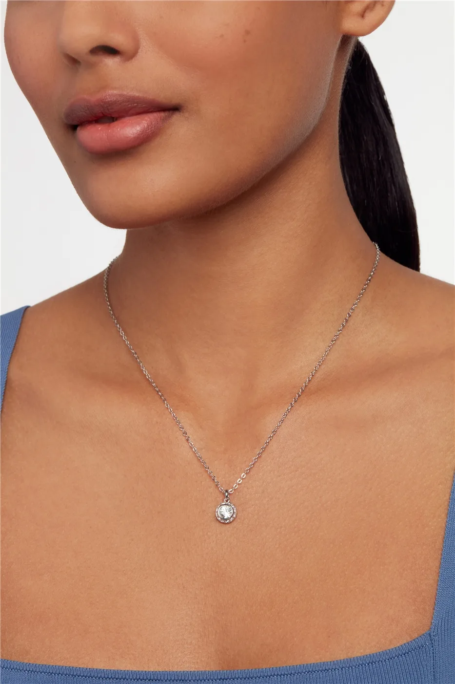 TED BAKER Soltell Silver Solitaire Sparkle Halo Necklace - TBJ3695-01-02