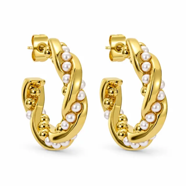 TED BAKER Twisted Pearl Gold Hoop Earrings - TBJ3953-02-28