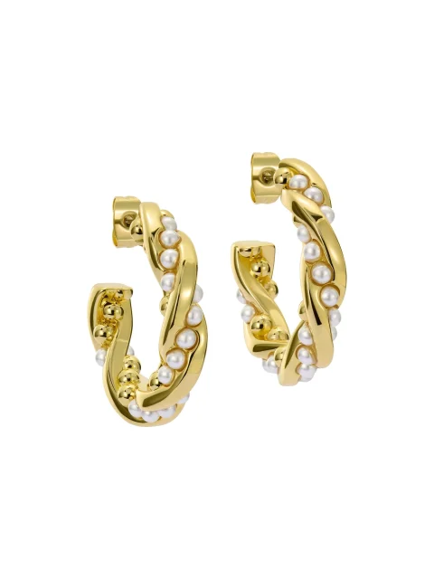TED BAKER Twisted Pearl Gold Hoop Earrings - TBJ3953-02-28