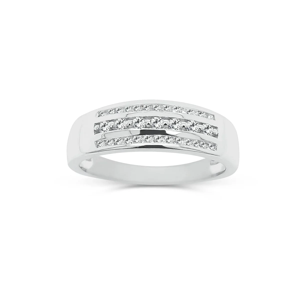 Three Row Ring with 0.25 Carat Diamond Ring in 9ct White Gold