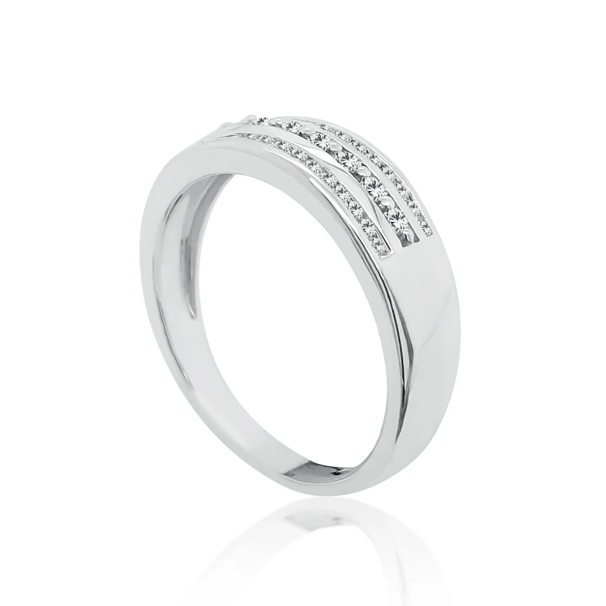 Three Row Ring with 0.25 Carat Diamond Ring in 9ct White Gold