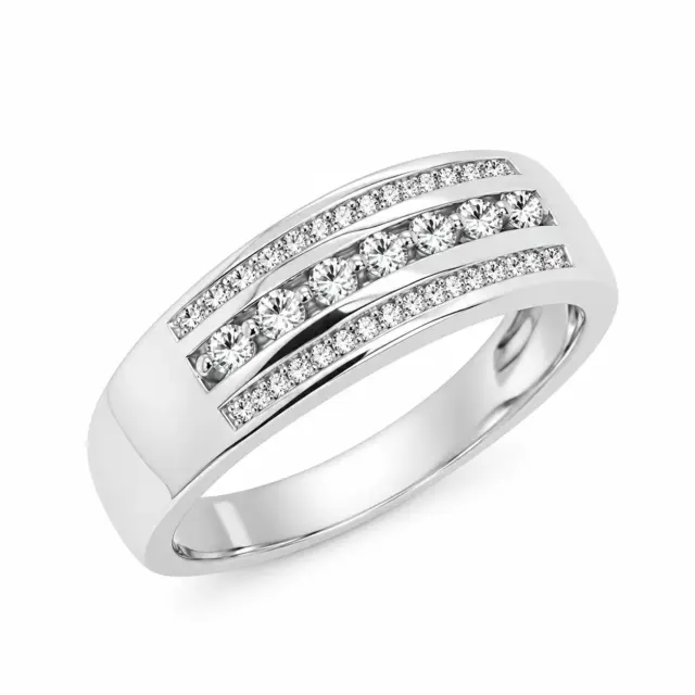 Three Row Ring with 0.25 Carat Diamond Ring in 9ct White Gold