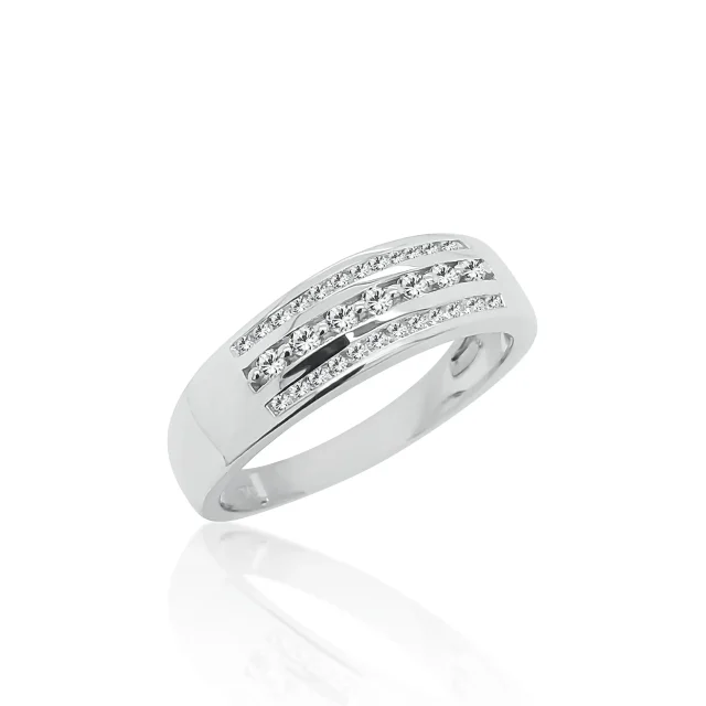 Three Row Ring with 0.25 Carat Diamond Ring in 9ct White Gold