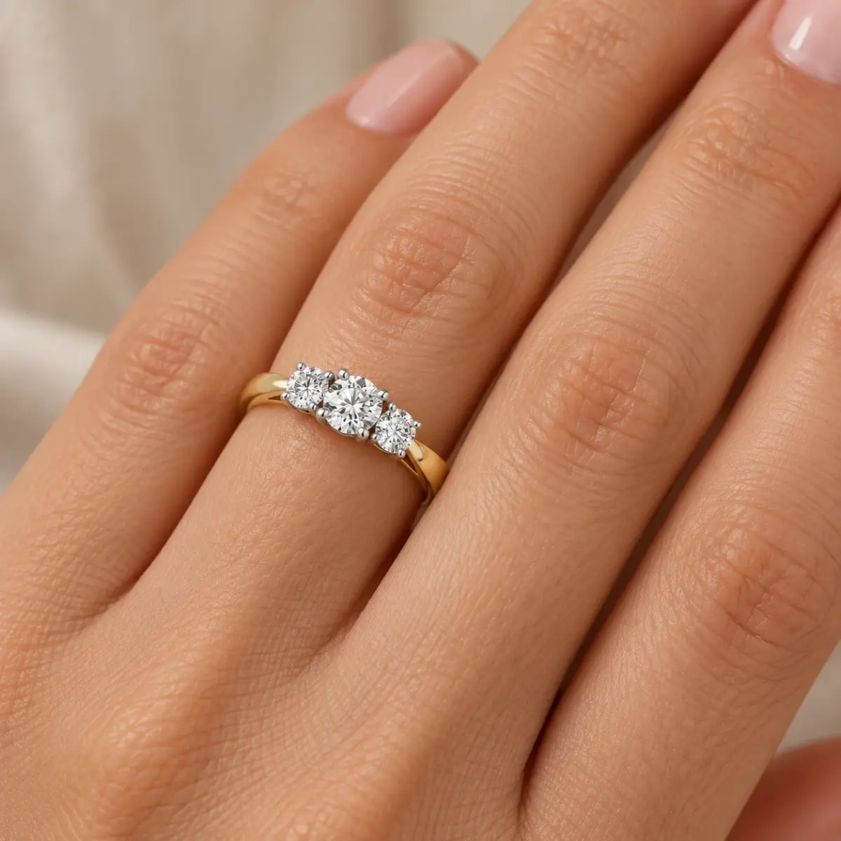 Three Stone Engagement Ring with 0.40 Carat Diamonds in 18ct Yellow Gold