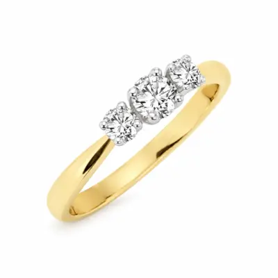 Three Stone Engagement Ring with 0.40 Carat Diamonds in 18ct Yellow Gold
