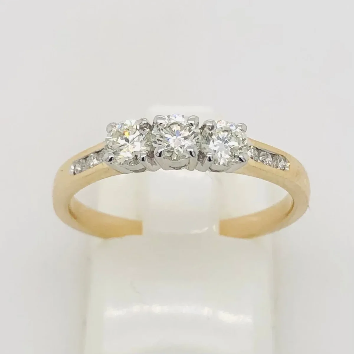 Three Stone Engagement Ring with 0.60 Carat TW of Diamonds in 9ct Yellow & White Gold