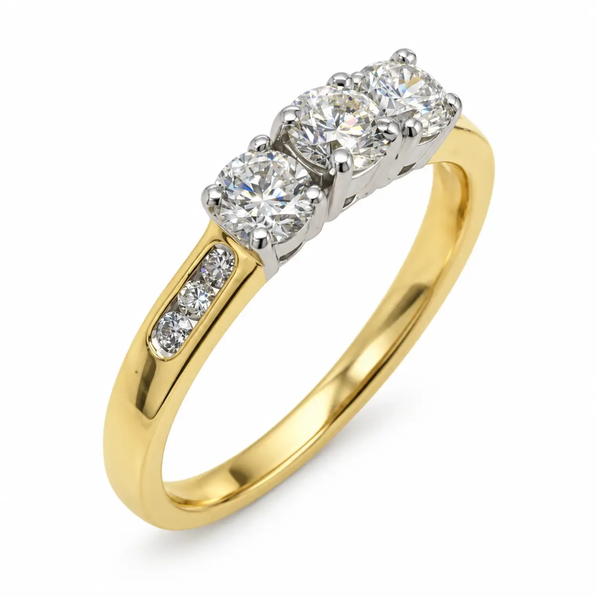Three Stone Engagement Ring with 0.60 Carat TW of Diamonds in 9ct Yellow & White Gold