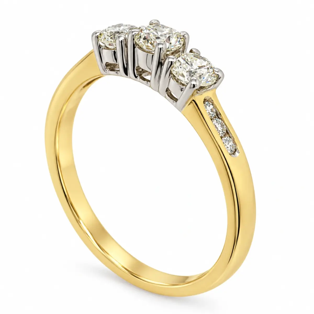 Three Stone Engagement Ring with 0.60 Carat TW of Diamonds in 9ct Yellow & White Gold