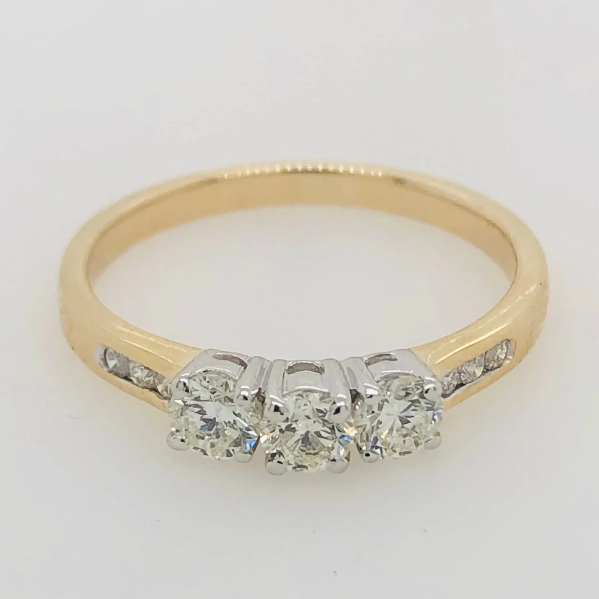 Three Stone Engagement Ring with 0.60 Carat TW of Diamonds in 9ct Yellow & White Gold