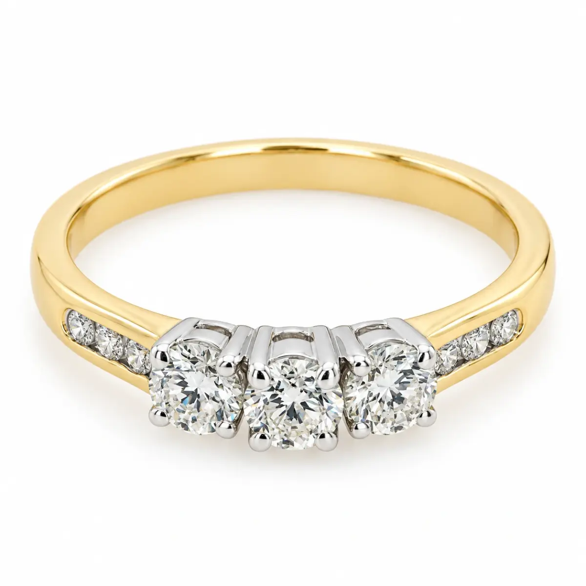 Three Stone Engagement Ring with 0.60 Carat TW of Diamonds in 9ct Yellow & White Gold